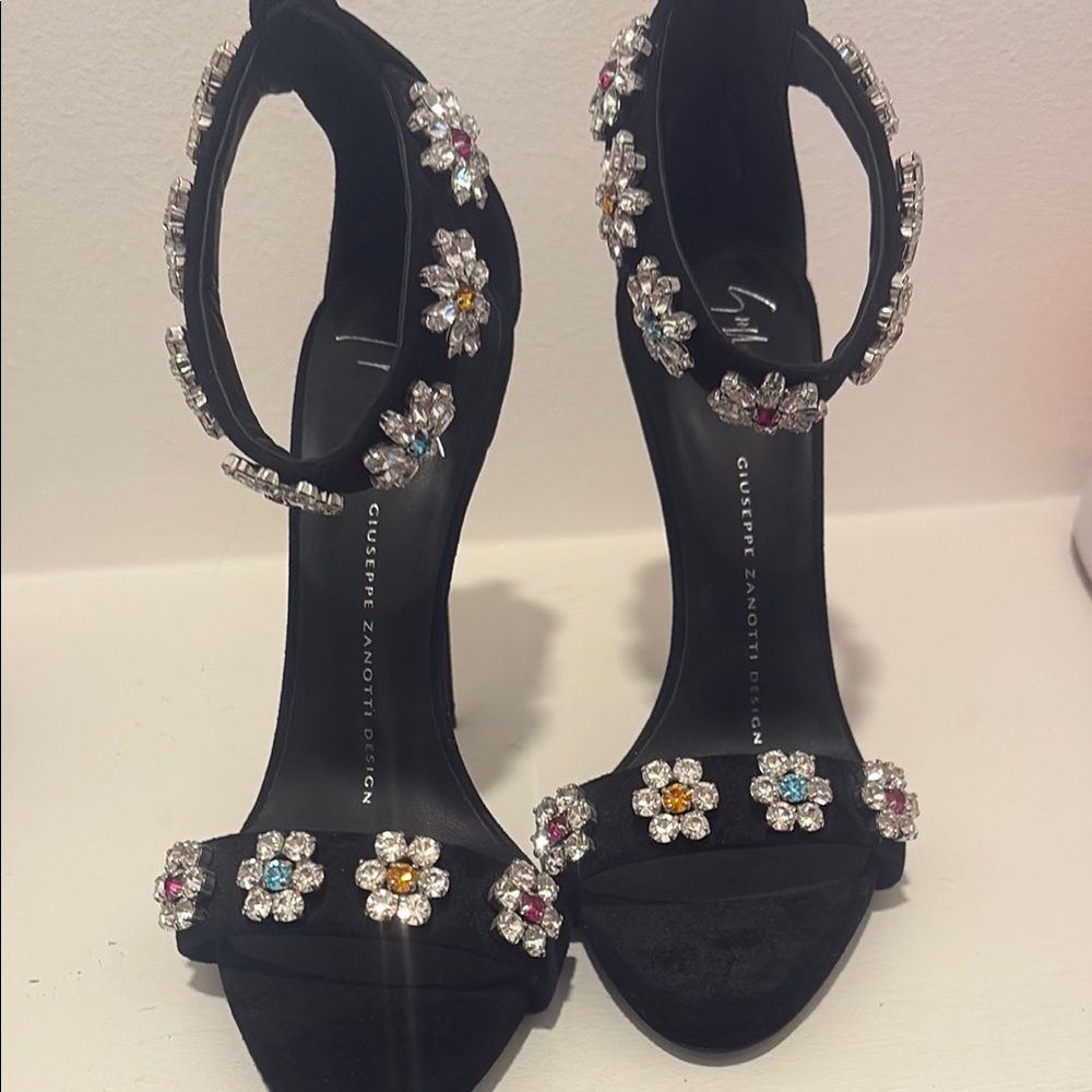 Giuseppe Zanotti Black Heels with Crystal Embellishments
